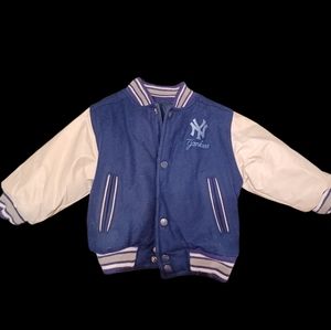 MLB New York Yankees Embroidered Reversible Toddler Jacket Size 4T Leather Heavy